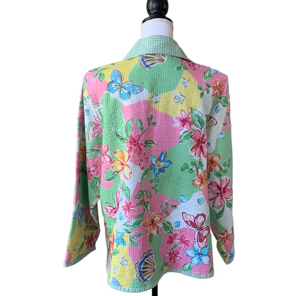 ALFRED DUNNER GINGHAM GRANDMA CORE FLORAL QUILTED BLAZER CARDIGAN KIMONO - Picture 12 of 14